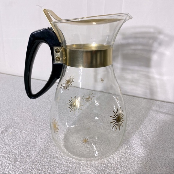 Vintage MCM PYREX Gold Atomic Print Glass Carafe W Lid - Picture 4 of 13